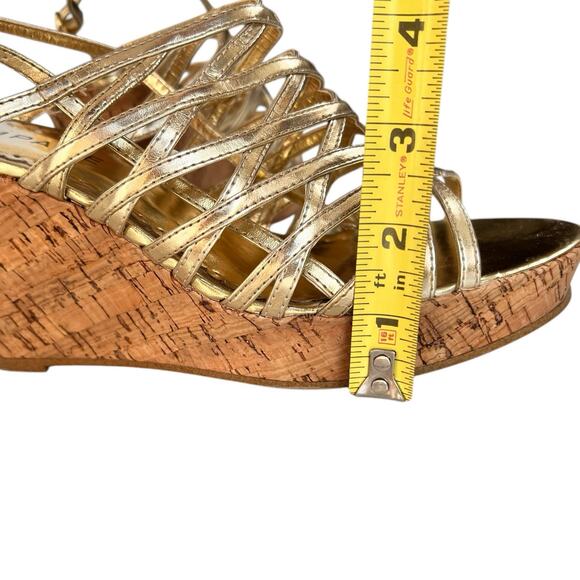 Rampage Gold Metallic Strappy Sandal Womens Sz 8 Cork Wedges Glam Holiday‎ Club - Picture 8 of 14